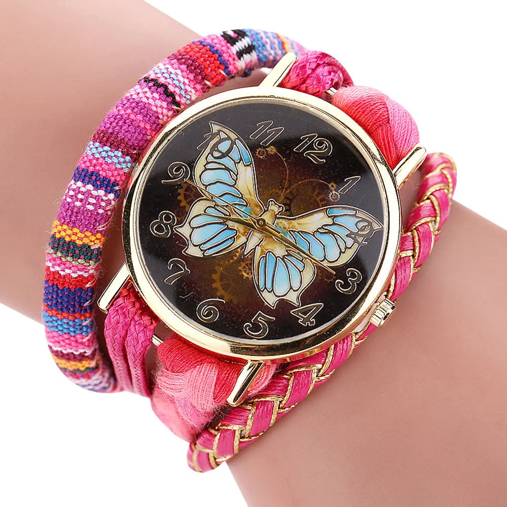 Stylish And Chic Women's Watch - Decorative Ladies Watch - Knit Bracelet Butterfly Pattern