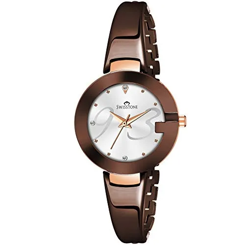 SWISSTONE Analog Women's Stainless Steel Watch (Silver Dial Brown Colored Strap)