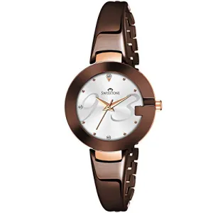 SWISSTONE Analog Women's Stainless Steel Watch (Silver Dial Brown Colored Strap)