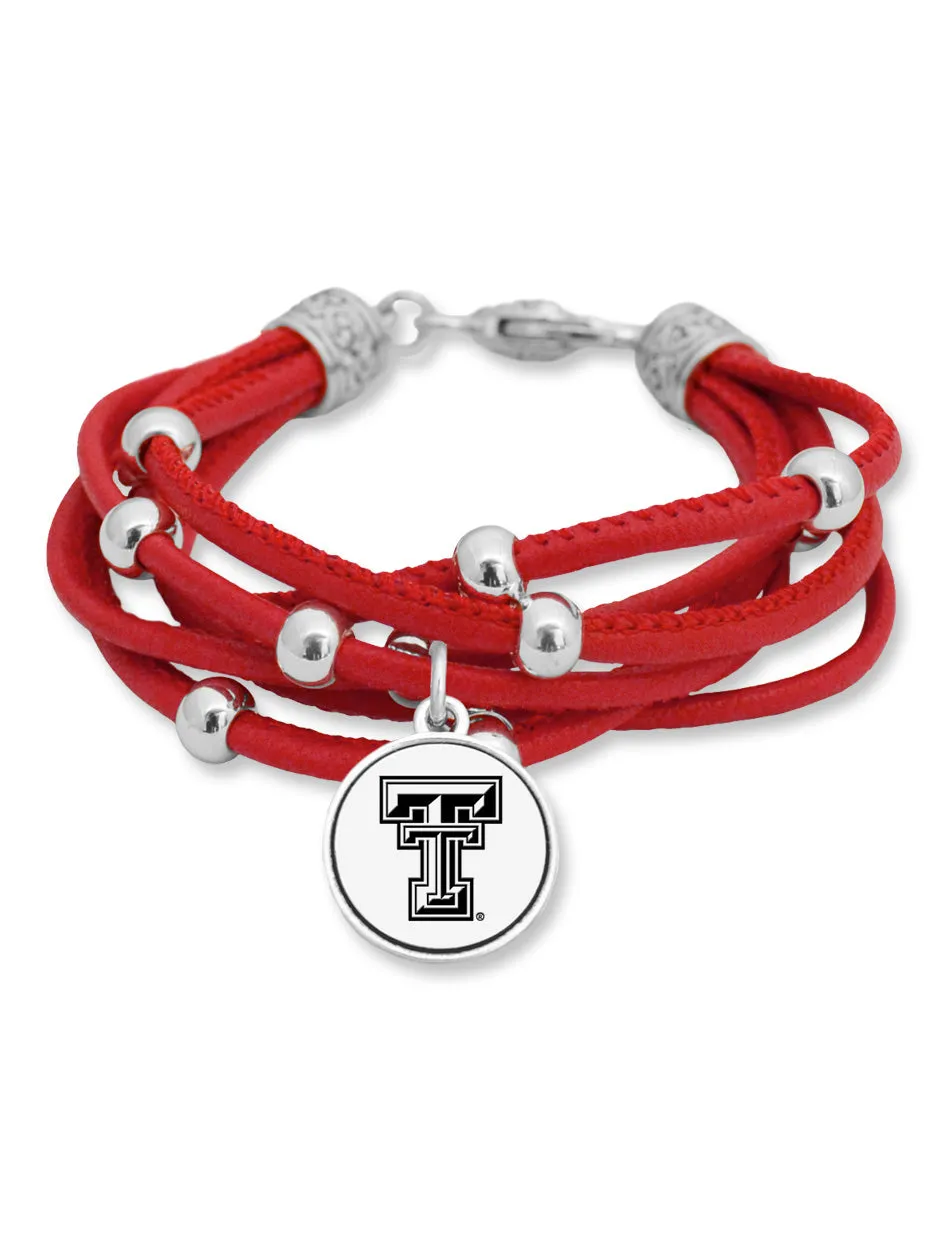 Texas Tech Double T Charm "Lindy" Leather Muli-Strand Bracelet