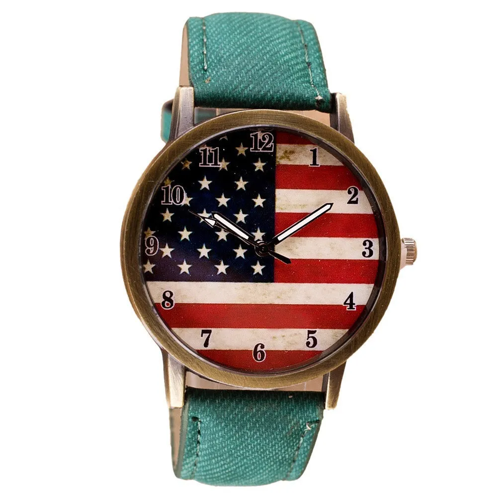 Unisex Watches Casual American Flag Pattern Dial Quartz Wrist Watches