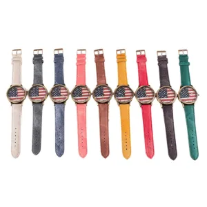 Unisex Watches Casual American Flag Pattern Dial Quartz Wrist Watches