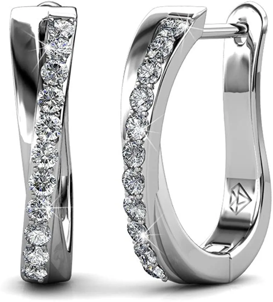 White Gold Plated Hoop Earrings For Women Twisted Silver Hoops Earring Set